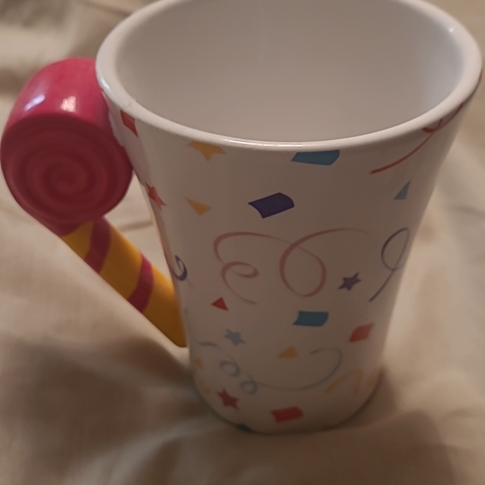 Candy Swirl Handle Confetti Mug - White with Pink & Yellow Handle